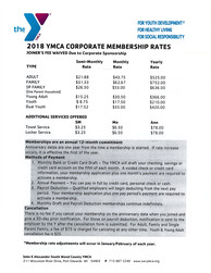 2018 YMCA Corporate Membership Rates